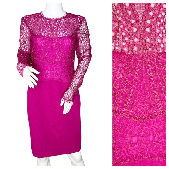NWT. Emilio Pucci Fuchsia Sheath Dress Lace Pattern and Trim EmbellishmentSize E - Picture 1 of 11